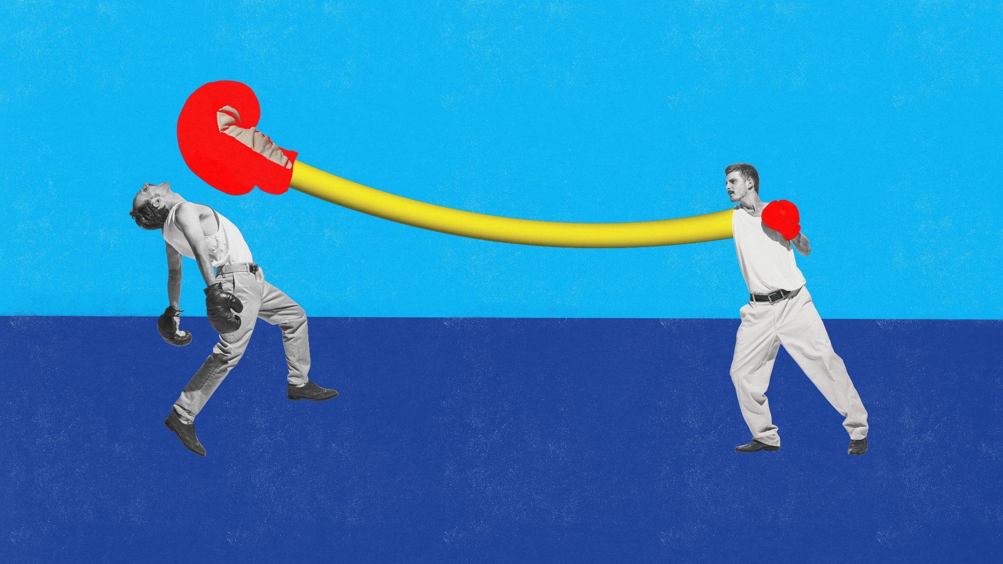 Two boxers in a surreal fight — representing Australia's broker comparison tool BrokerVsBroker